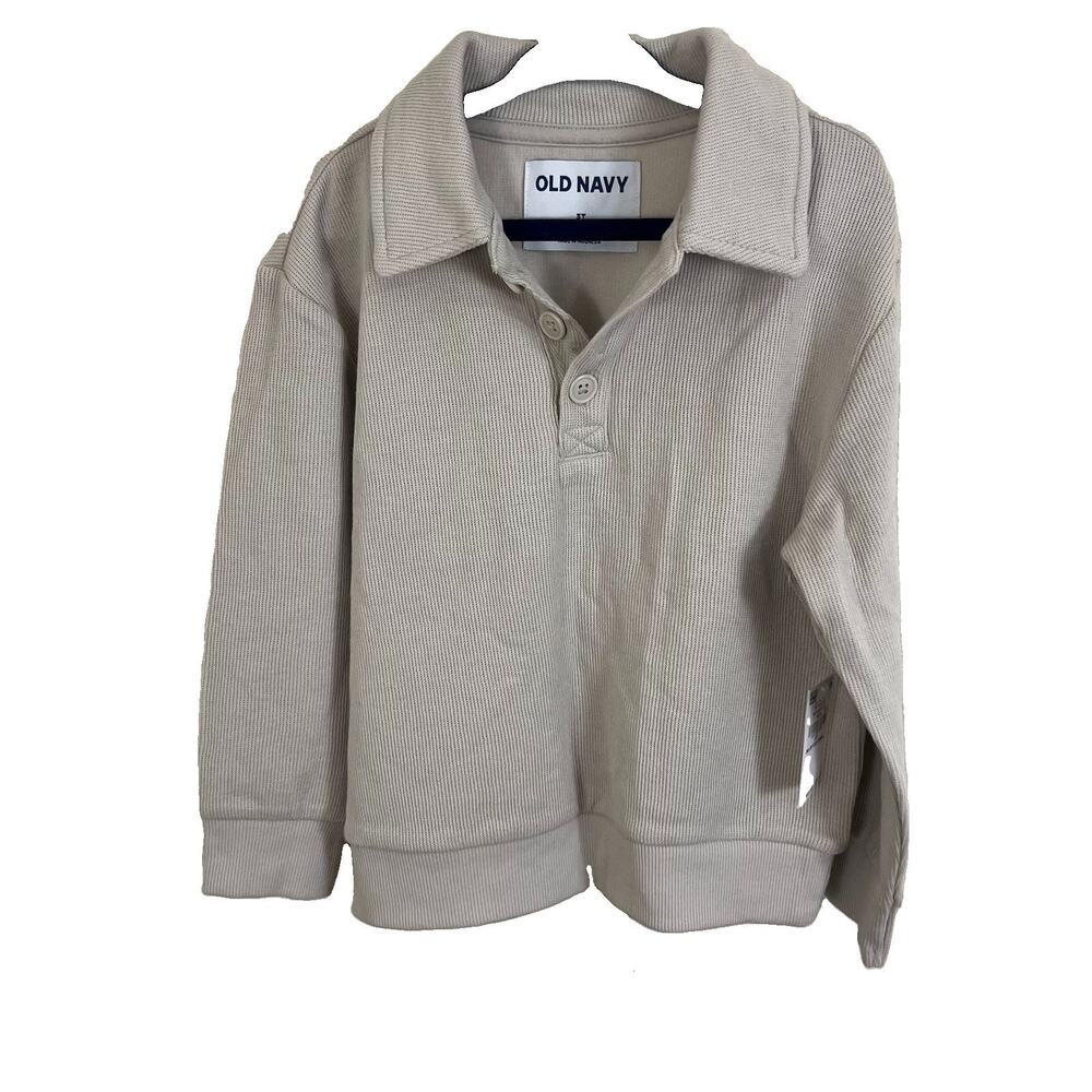 NWT Old Navy Ribbed Polo Sweatshirt Toddler Boys 3T Beige Pullover